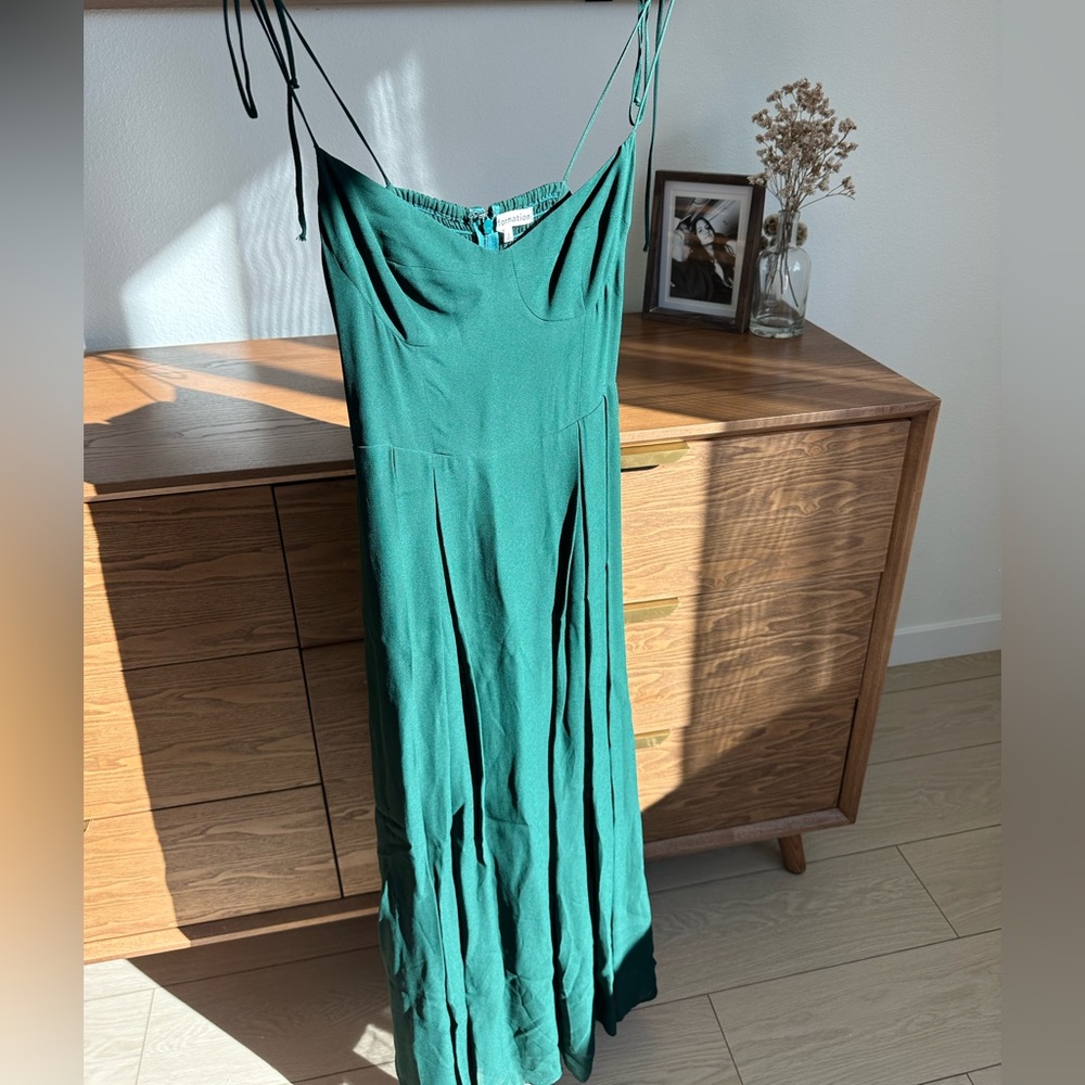 Reformation Green Spaghetti Strap Sundress for Weddings